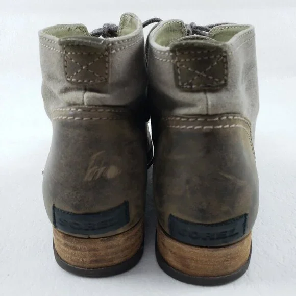 Sorel Major Carly Lace Up Boot Womens 8.5 Beige Canvas Ankle Military Combat - Picture 7 of 10